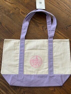 Cream and Lavender Canvas Tote Bag by Trader Joe’s
